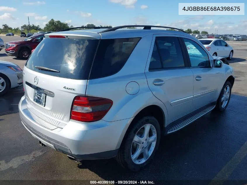 2008 Mercedes-Benz Ml 350 4Matic VIN: 4JGBB86E68A398675 Lot: 40395108