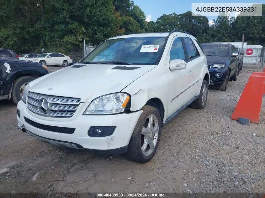 2008 Mercedes-Benz Ml 320 Cdi 4Matic VIN: 4JGBB22E58A339331 Lot: 40439930