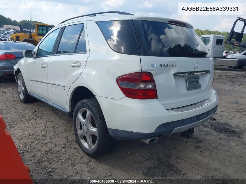 2008 Mercedes-Benz Ml 320 Cdi 4Matic VIN: 4JGBB22E58A339331 Lot: 40439930