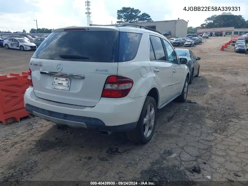 2008 Mercedes-Benz Ml 320 Cdi 4Matic VIN: 4JGBB22E58A339331 Lot: 40439930