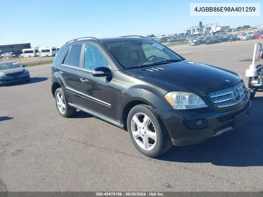 2008 Mercedes-Benz Ml 350 4Matic VIN: 4JGBB86E98A401259 Lot: 40479186