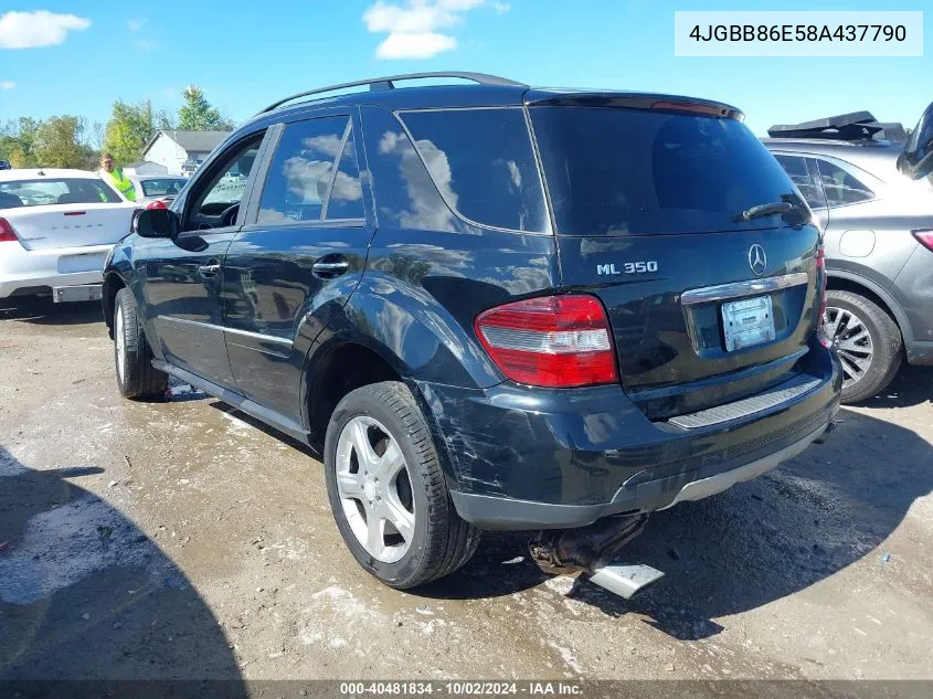 2008 Mercedes-Benz Ml 350 4Matic VIN: 4JGBB86E58A437790 Lot: 40481834