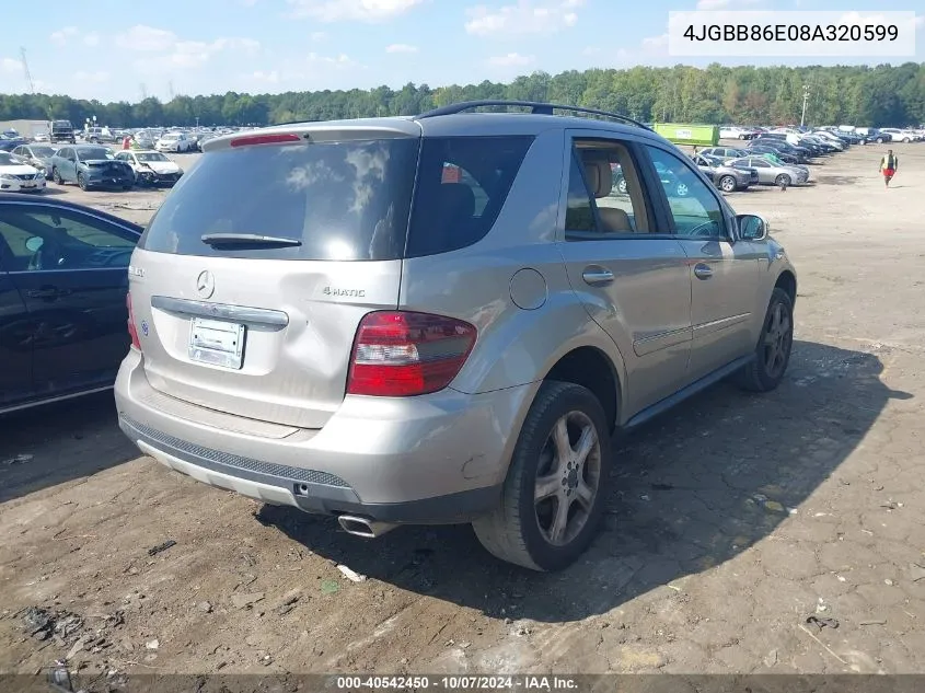 2008 Mercedes-Benz Ml 350 4Matic VIN: 4JGBB86E08A320599 Lot: 40542450