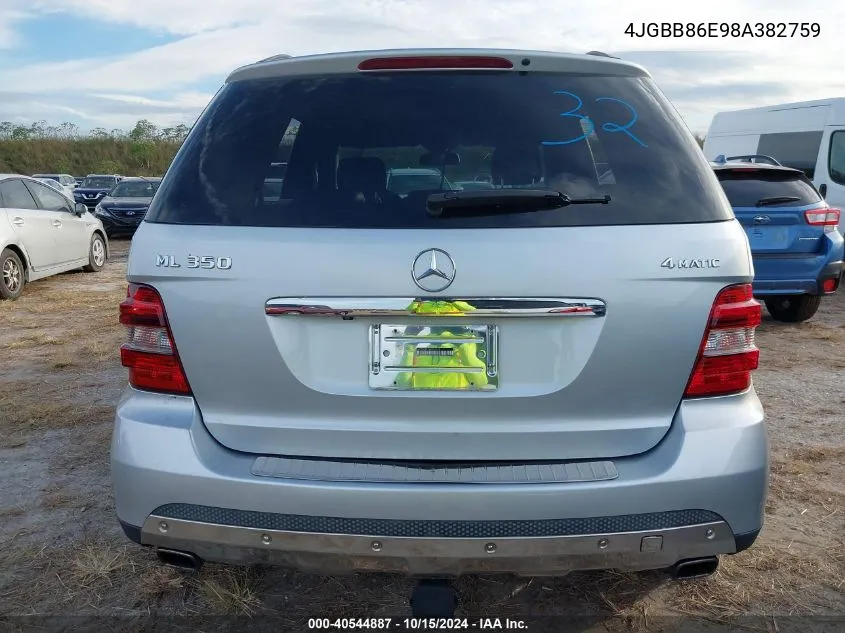 2008 Mercedes-Benz Ml 350 4Matic VIN: 4JGBB86E98A382759 Lot: 40544887