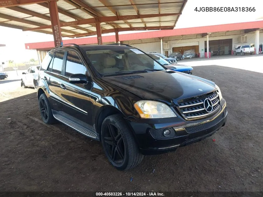 2008 Mercedes-Benz Ml 350 4Matic VIN: 4JGBB86E08A318366 Lot: 40583226