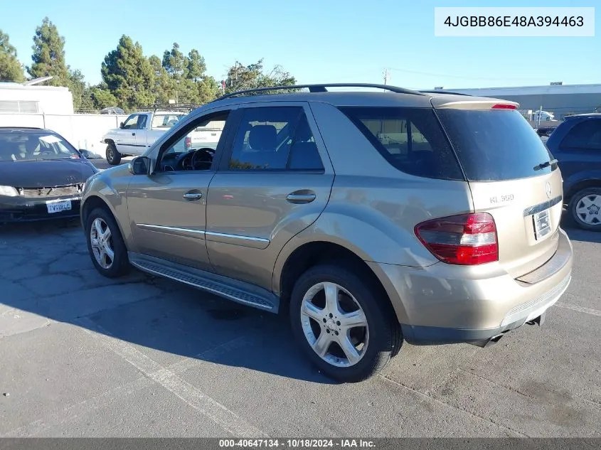 2008 Mercedes-Benz Ml 350 4Matic VIN: 4JGBB86E48A394463 Lot: 40647134