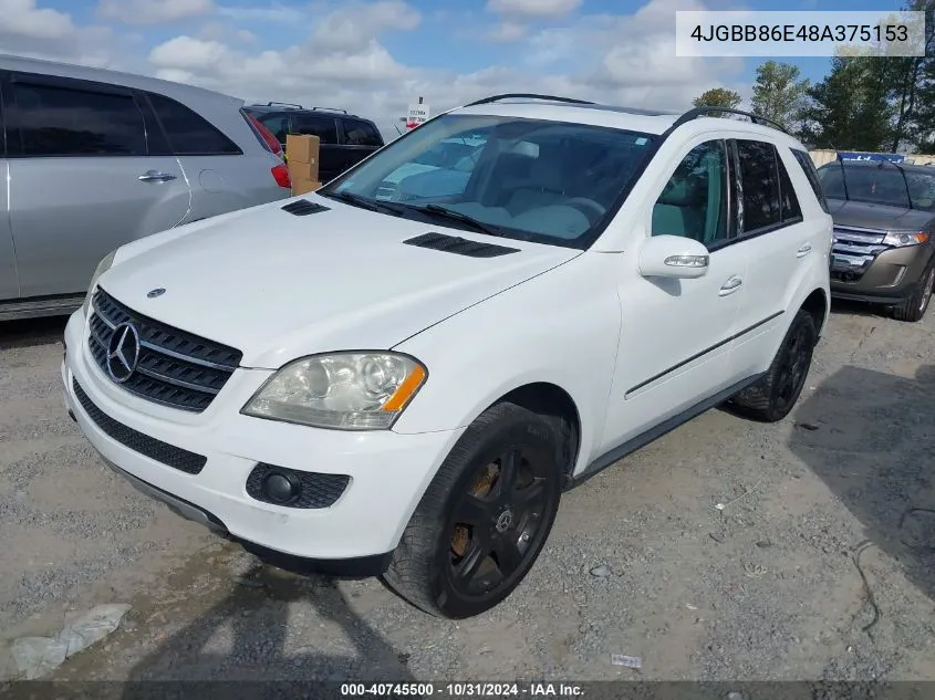 2008 Mercedes-Benz Ml 350 4Matic VIN: 4JGBB86E48A375153 Lot: 40745500