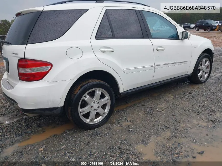 2008 Mercedes-Benz Ml 350 4Matic VIN: 4JGBB86E68A348570 Lot: 40769106