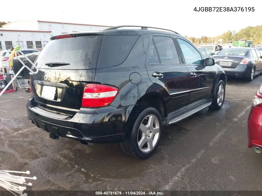 2008 Mercedes-Benz Ml 550 4Matic VIN: 4JGBB72E38A376195 Lot: 40781679