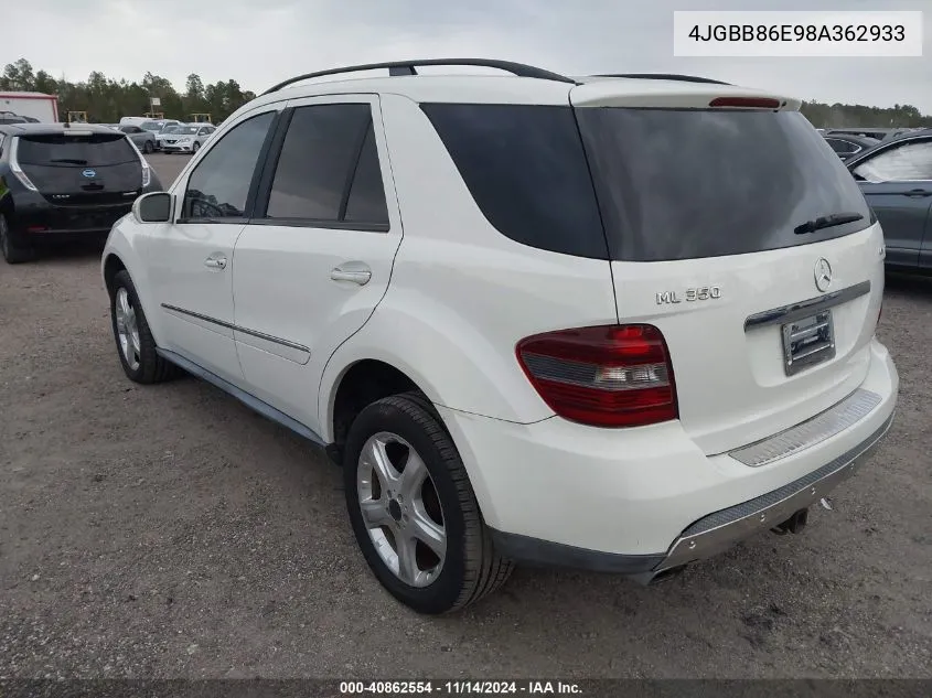 2008 Mercedes-Benz Ml 4Matic VIN: 4JGBB86E98A362933 Lot: 40862554