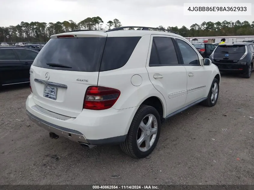 2008 Mercedes-Benz Ml 4Matic VIN: 4JGBB86E98A362933 Lot: 40862554