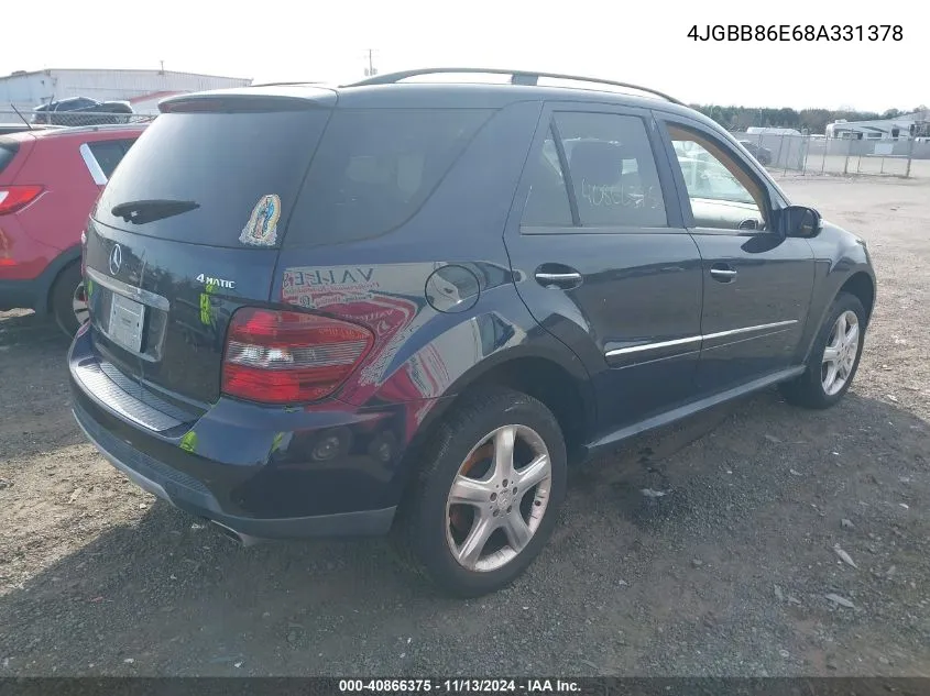 2008 Mercedes-Benz Ml 350 4Matic VIN: 4JGBB86E68A331378 Lot: 40866375