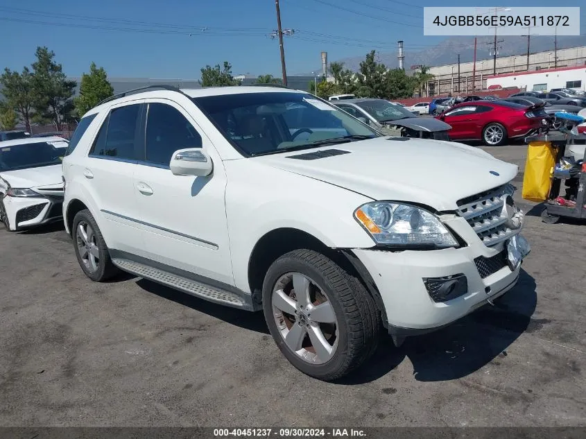 2009 Mercedes-Benz Ml 350 VIN: 4JGBB56E59A511872 Lot: 40451237