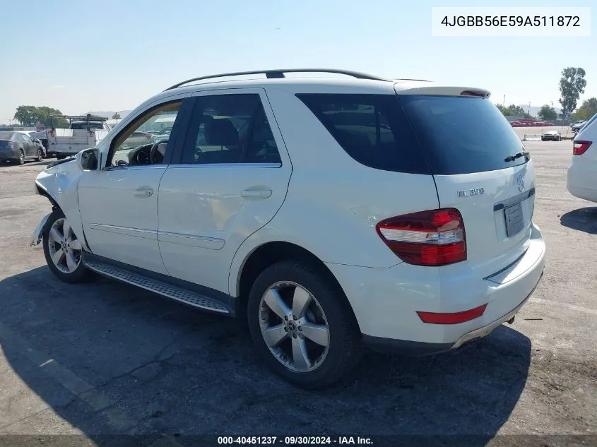 2009 Mercedes-Benz Ml 350 VIN: 4JGBB56E59A511872 Lot: 40451237