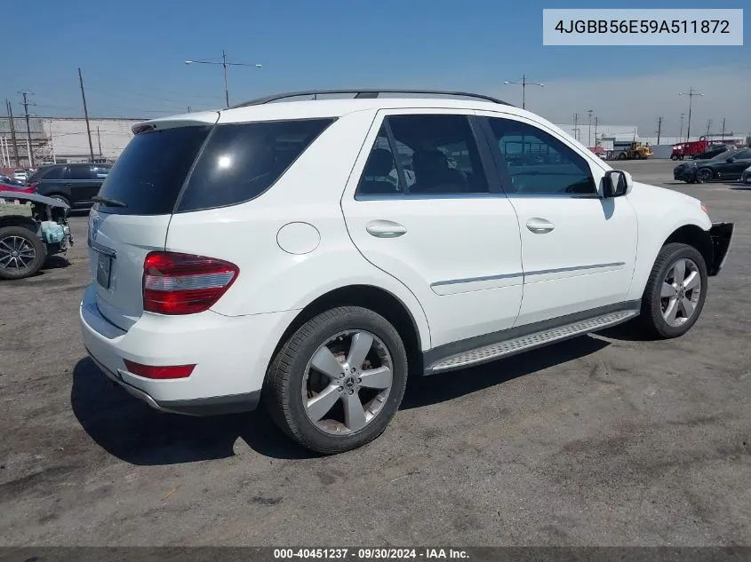 2009 Mercedes-Benz Ml 350 VIN: 4JGBB56E59A511872 Lot: 40451237