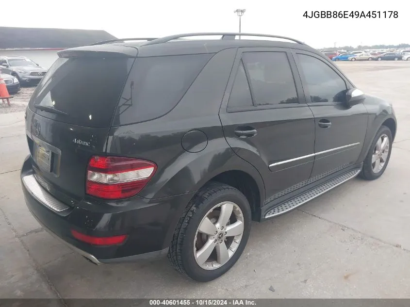 2009 Mercedes-Benz Ml 350 4Matic VIN: 4JGBB86E49A451178 Lot: 40601455