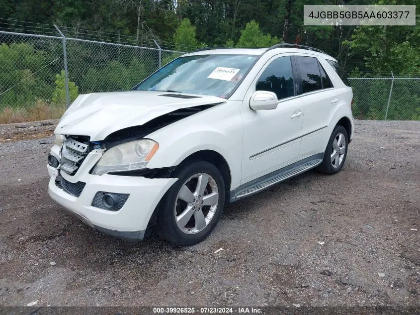 2010 Mercedes-Benz Ml 350 VIN: 4JGBB5GB5AA603377 Lot: 39926525