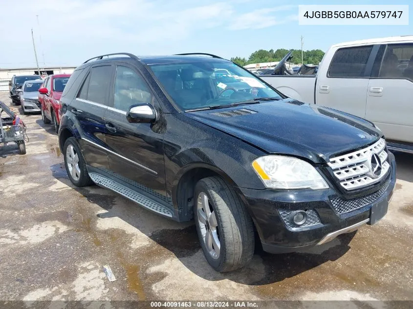 2010 Mercedes-Benz Ml 350 350 VIN: 4JGBB5GB0AA579747 Lot: 40091463