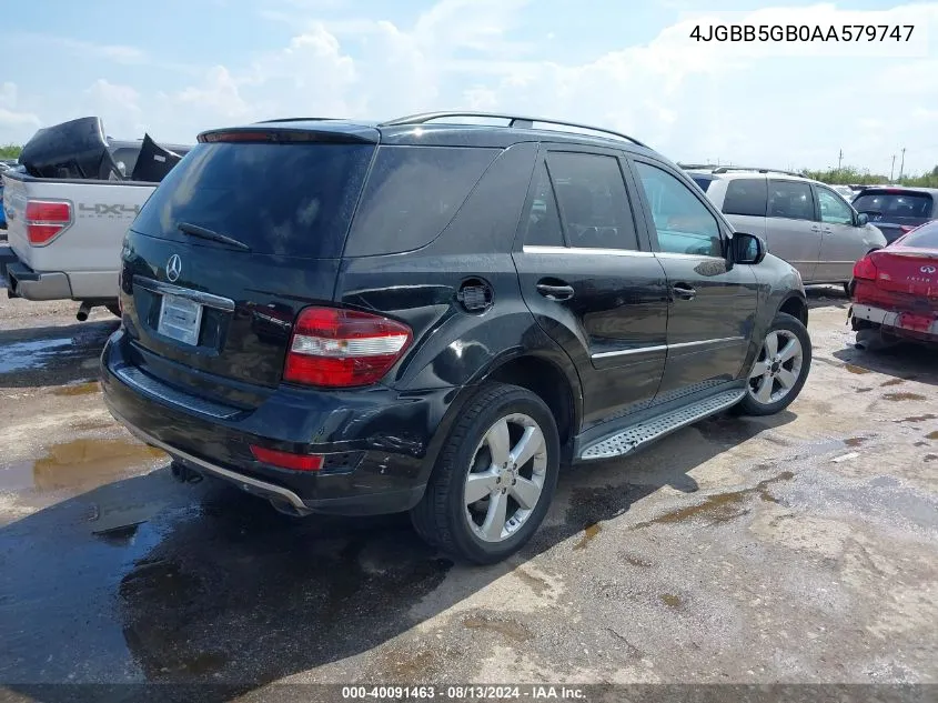 2010 Mercedes-Benz Ml 350 350 VIN: 4JGBB5GB0AA579747 Lot: 40091463