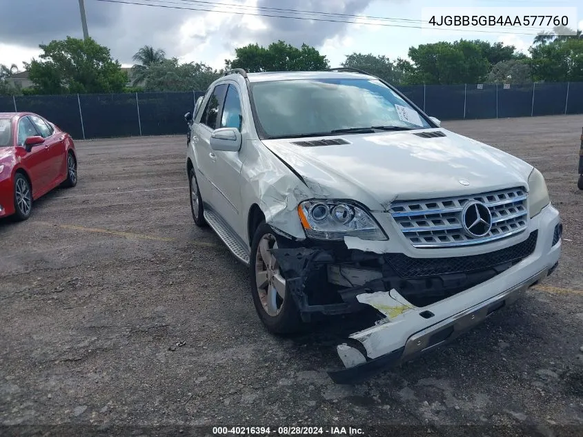 2010 Mercedes-Benz Ml 350 VIN: 4JGBB5GB4AA577760 Lot: 40216394