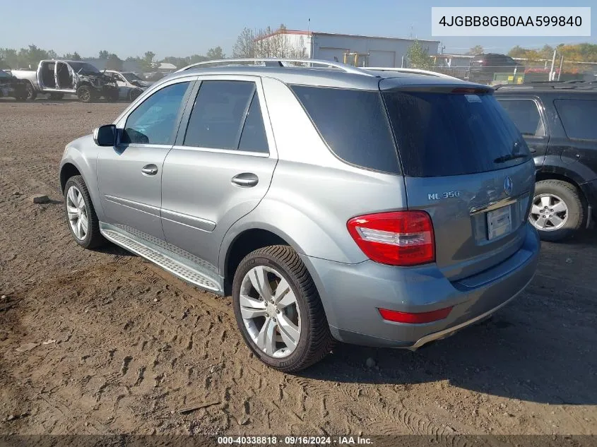 2010 Mercedes-Benz Ml 350 4Matic VIN: 4JGBB8GB0AA599840 Lot: 40338818