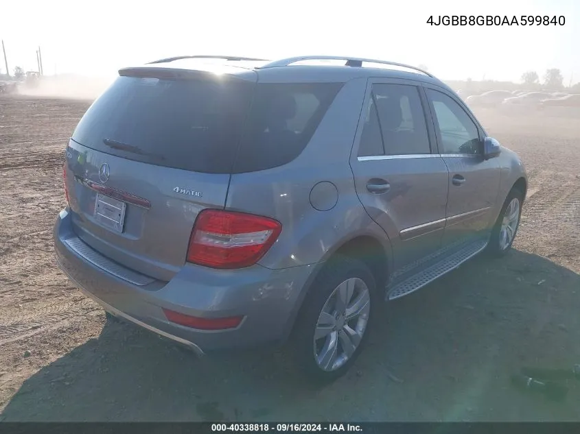 2010 Mercedes-Benz Ml 350 4Matic VIN: 4JGBB8GB0AA599840 Lot: 40338818