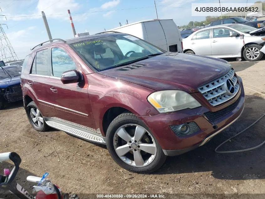 2010 Mercedes-Benz Ml 350 4Matic VIN: 4JGBB8GB6AA605432 Lot: 40430850