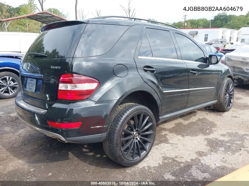 2010 Mercedes-Benz Ml 350 4Matic VIN: 4JGBB8GB2AA604679 Lot: 40503518