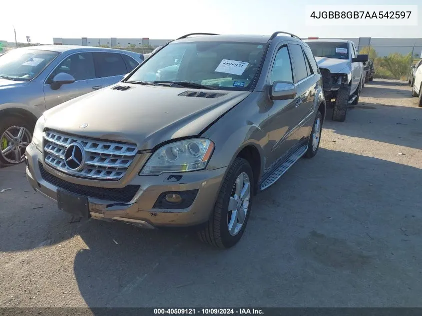 2010 Mercedes-Benz Ml 350 4Matic VIN: 4JGBB8GB7AA542597 Lot: 40509121