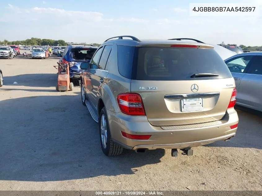 2010 Mercedes-Benz Ml 350 4Matic VIN: 4JGBB8GB7AA542597 Lot: 40509121