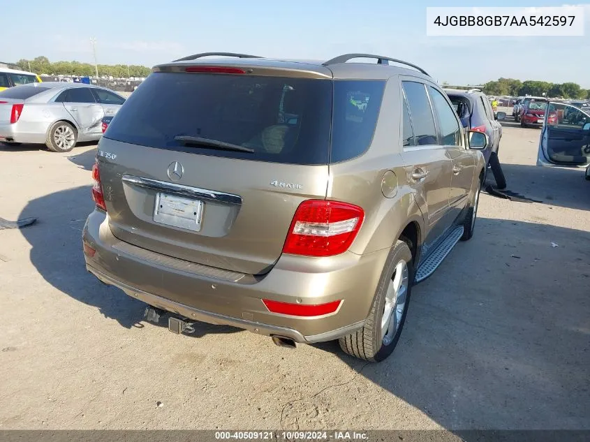 2010 Mercedes-Benz Ml 350 4Matic VIN: 4JGBB8GB7AA542597 Lot: 40509121