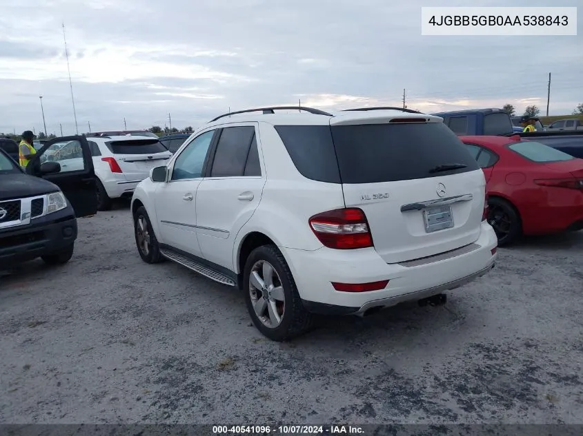 2010 Mercedes-Benz Ml 350 VIN: 4JGBB5GB0AA538843 Lot: 40541096