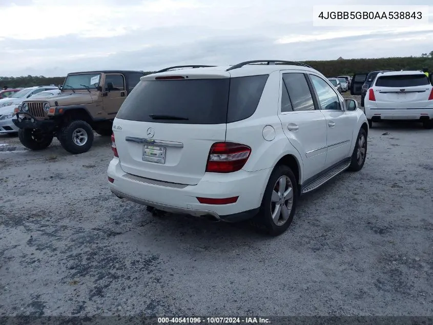 2010 Mercedes-Benz Ml 350 VIN: 4JGBB5GB0AA538843 Lot: 40541096