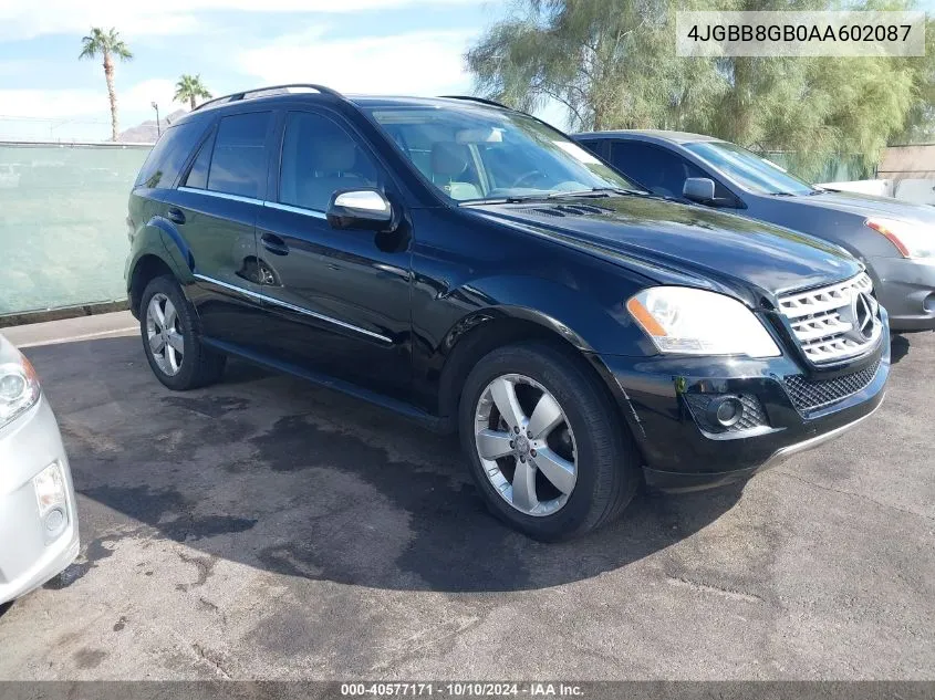 2010 Mercedes-Benz Ml 350 4Matic VIN: 4JGBB8GB0AA602087 Lot: 40577171