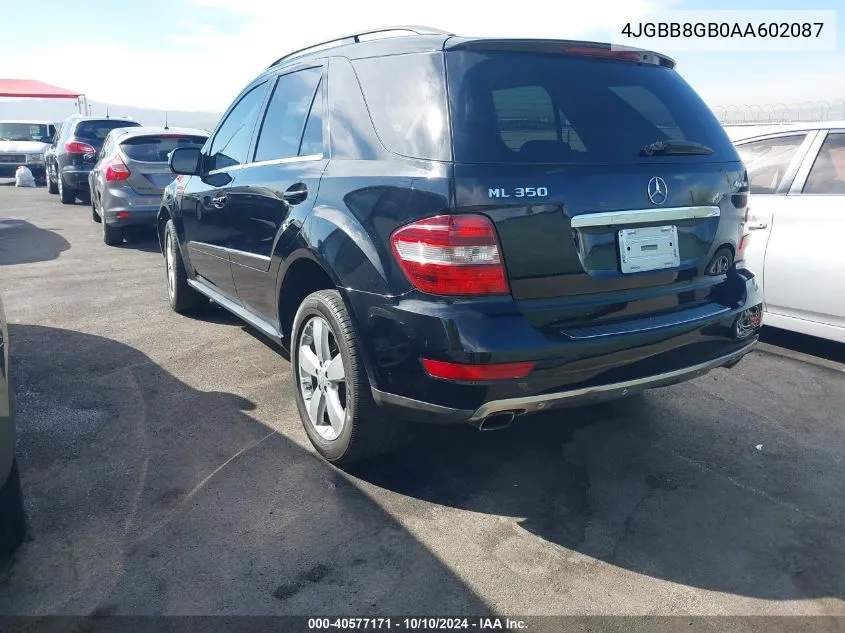 2010 Mercedes-Benz Ml 350 4Matic VIN: 4JGBB8GB0AA602087 Lot: 40577171