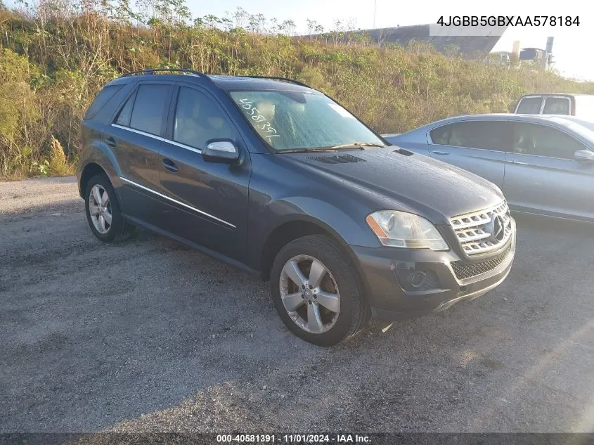 2010 Mercedes-Benz Ml 350 VIN: 4JGBB5GBXAA578184 Lot: 40581391