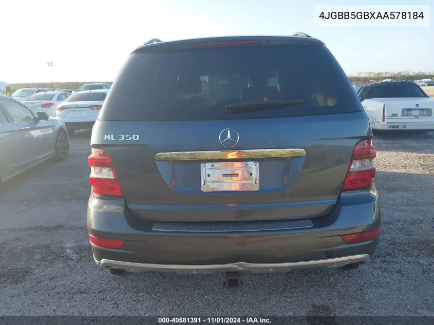 2010 Mercedes-Benz Ml 350 VIN: 4JGBB5GBXAA578184 Lot: 40581391