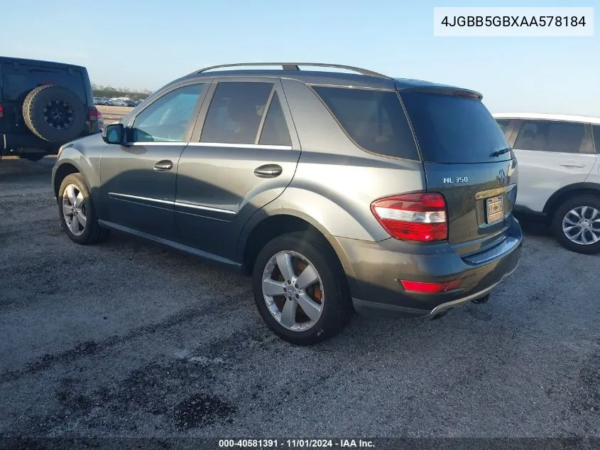 2010 Mercedes-Benz Ml 350 VIN: 4JGBB5GBXAA578184 Lot: 40581391