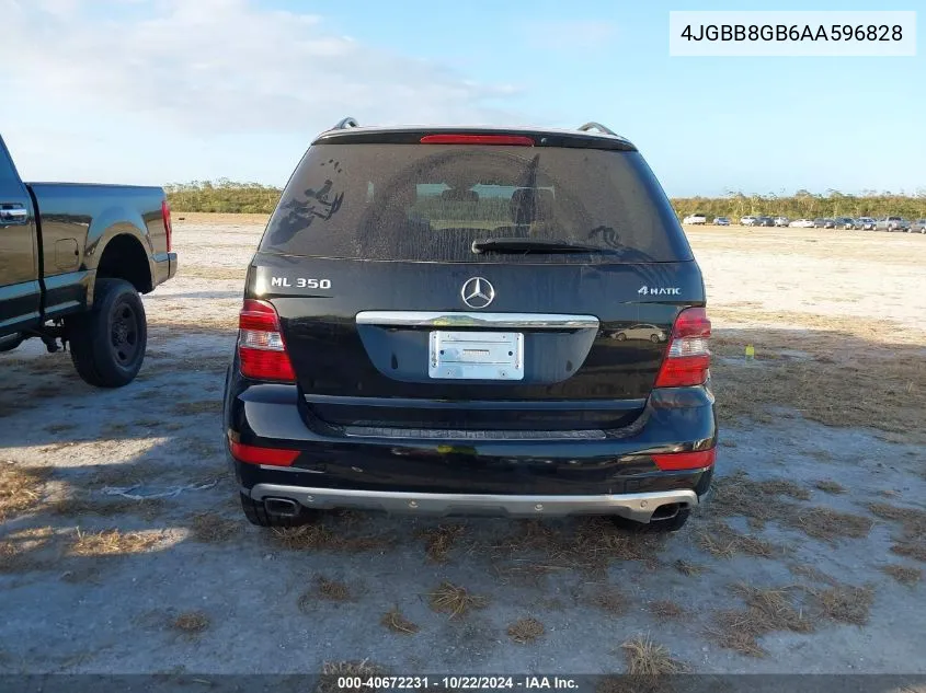 2010 Mercedes-Benz Ml 350 4Matic VIN: 4JGBB8GB6AA596828 Lot: 40672231