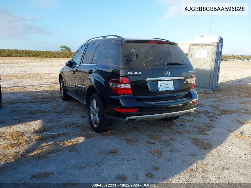 2010 Mercedes-Benz Ml 350 4Matic VIN: 4JGBB8GB6AA596828 Lot: 40672231