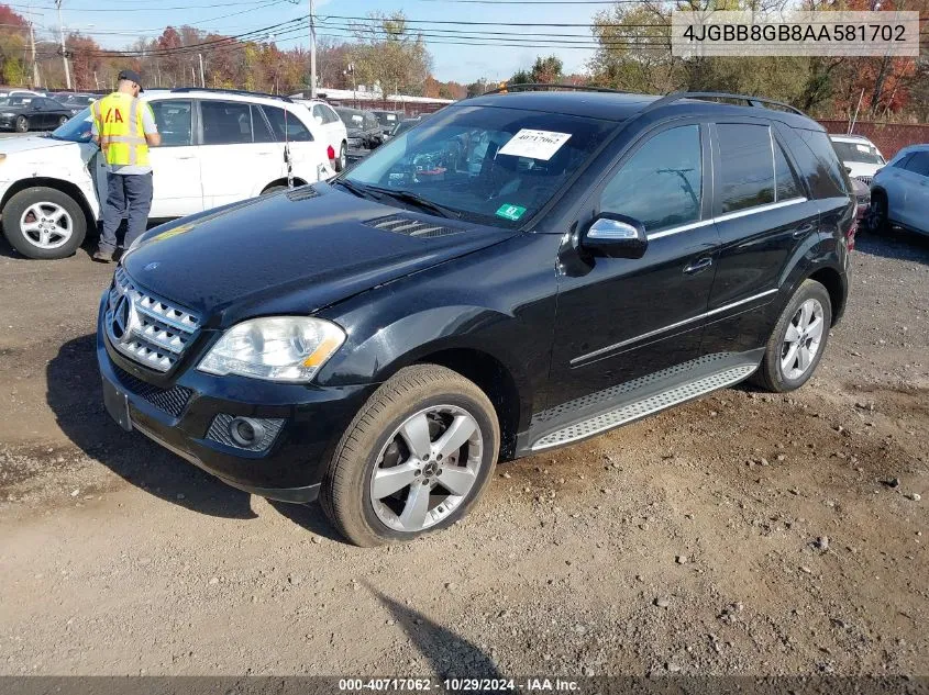 2010 Mercedes-Benz Ml 350 4Matic VIN: 4JGBB8GB8AA581702 Lot: 40717062