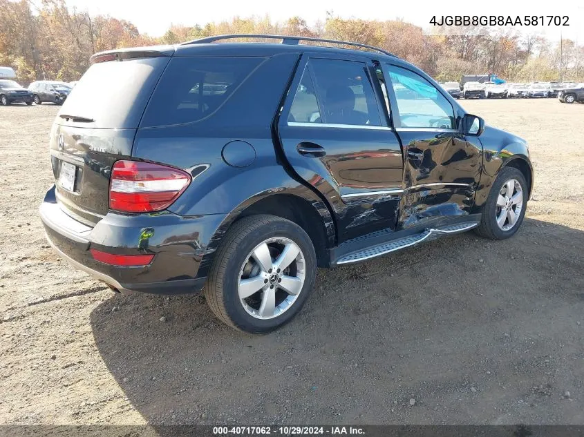 2010 Mercedes-Benz Ml 350 4Matic VIN: 4JGBB8GB8AA581702 Lot: 40717062