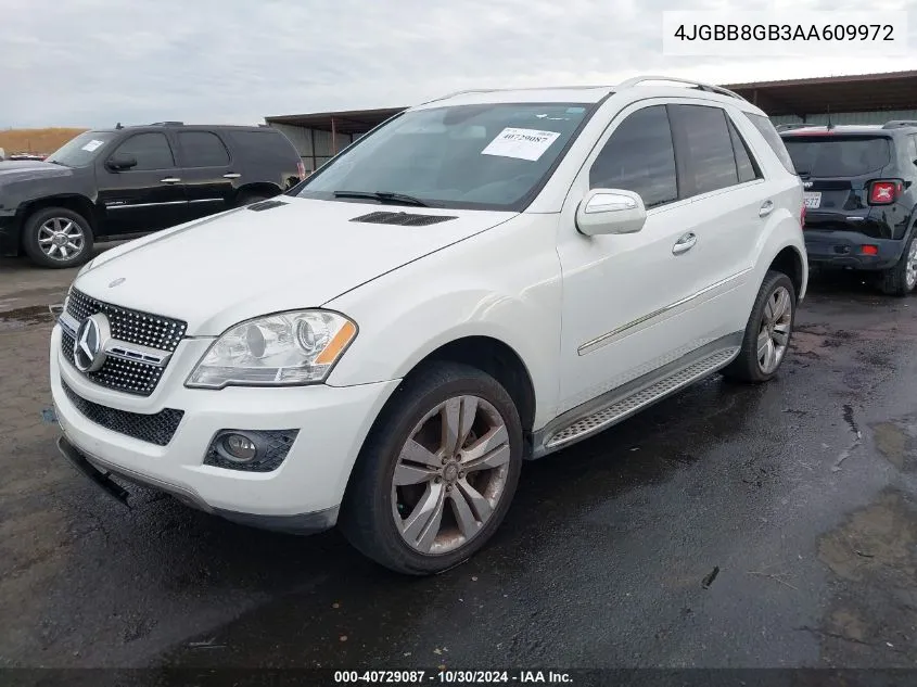 2010 Mercedes-Benz Ml 350 4Matic VIN: 4JGBB8GB3AA609972 Lot: 40729087