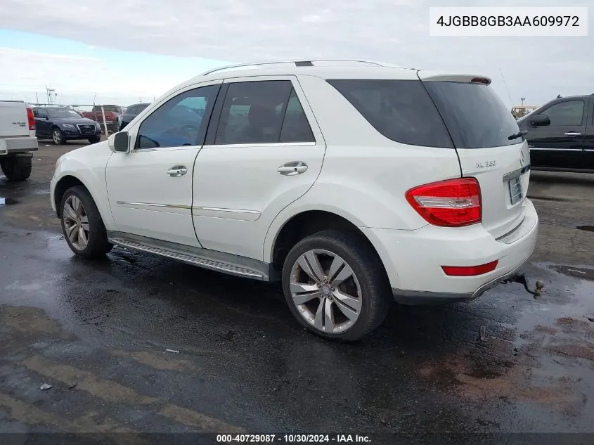 2010 Mercedes-Benz Ml 350 4Matic VIN: 4JGBB8GB3AA609972 Lot: 40729087