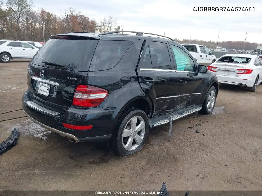 2010 Mercedes-Benz Ml 350 4Matic VIN: 4JGBB8GB7AA574661 Lot: 40788751