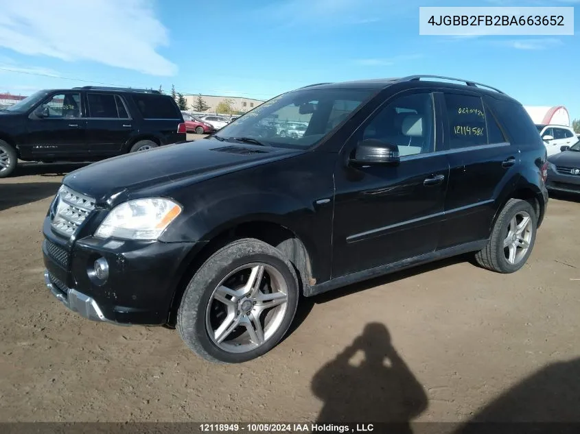 2011 Mercedes-Benz M-Class VIN: 4JGBB2FB2BA663652 Lot: 12118949