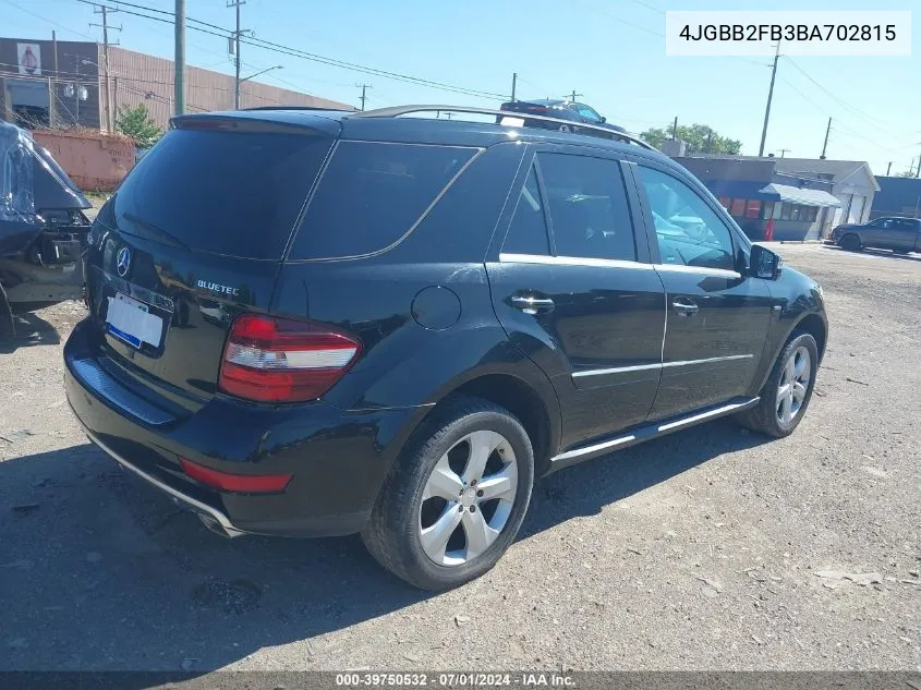 2011 Mercedes-Benz Ml 350 Bluetec 4Matic VIN: 4JGBB2FB3BA702815 Lot: 39750532