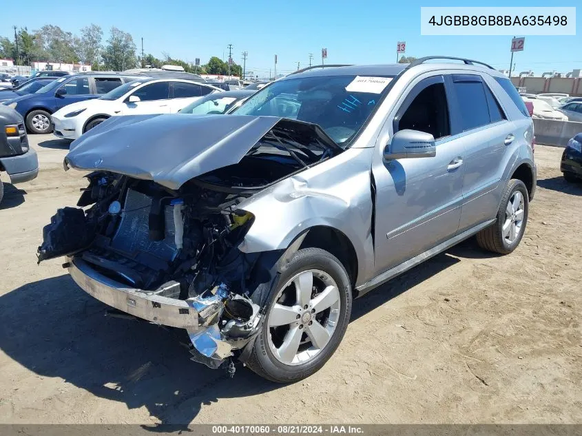 2011 Mercedes-Benz Ml 350 4Matic VIN: 4JGBB8GB8BA635498 Lot: 40170060