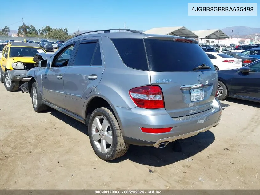 2011 Mercedes-Benz Ml 350 4Matic VIN: 4JGBB8GB8BA635498 Lot: 40170060