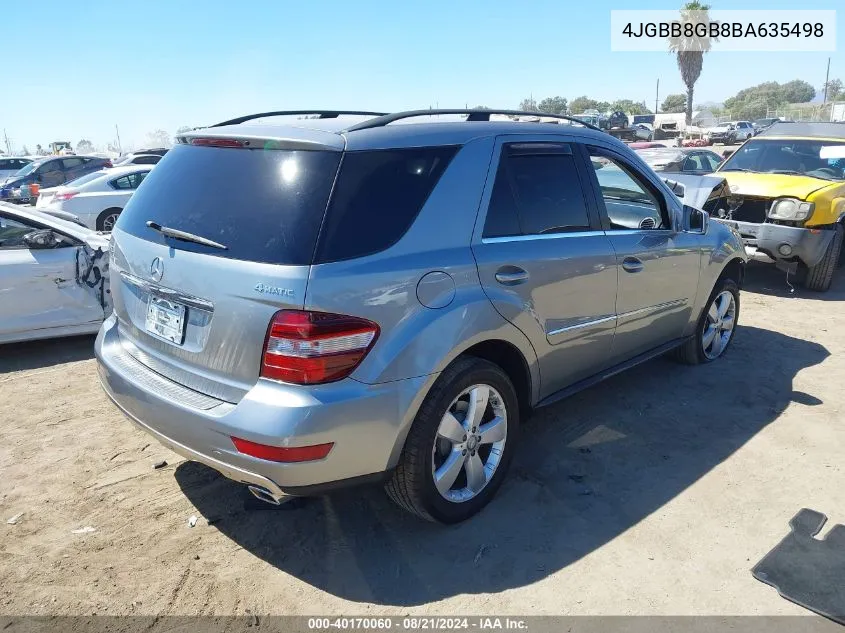 2011 Mercedes-Benz Ml 350 4Matic VIN: 4JGBB8GB8BA635498 Lot: 40170060